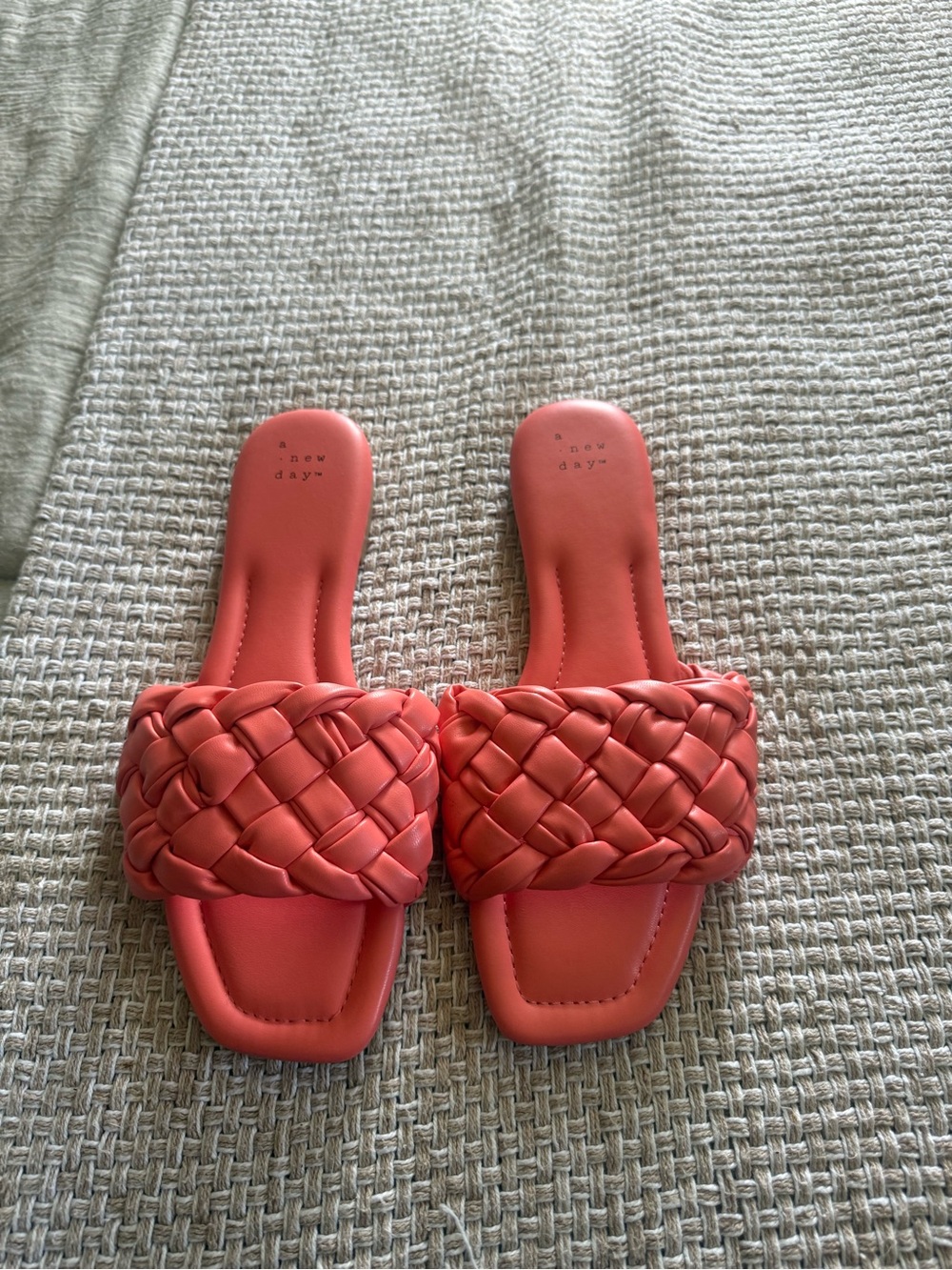 NWOT, A New Day Coral Braided Slide Sandals